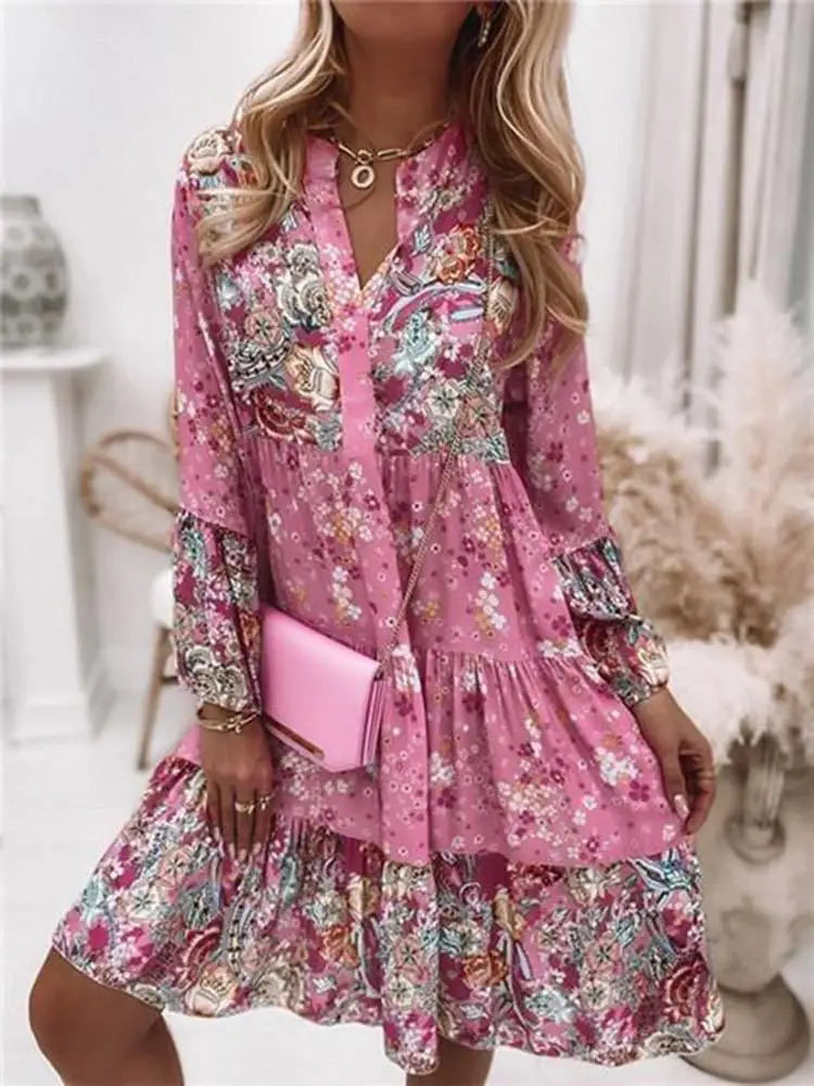 Helena - Abito A-Line con scollo a V Floreale