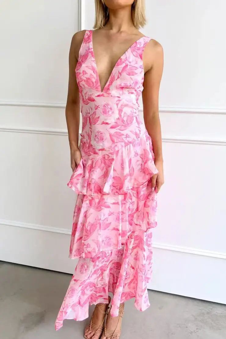 Lisa | Abito midi Floreale Coral – Eleganza Fluida e Romantica