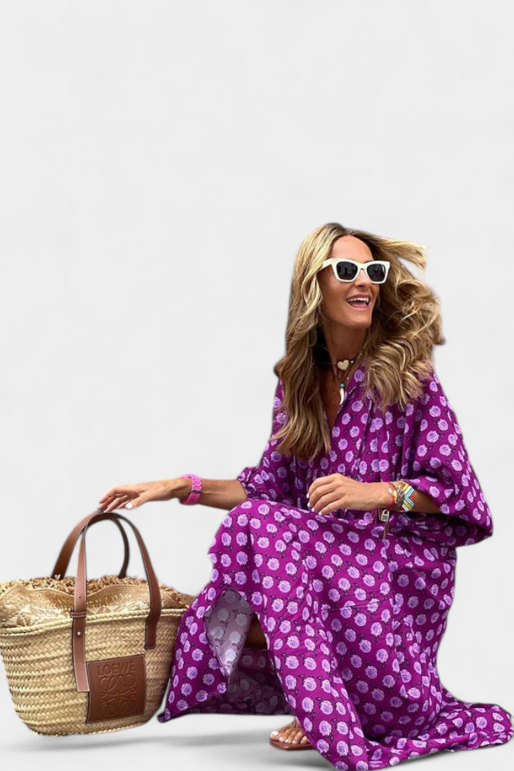 Aroa Abito Boho con Stampa Artistico e Silhouette fluida