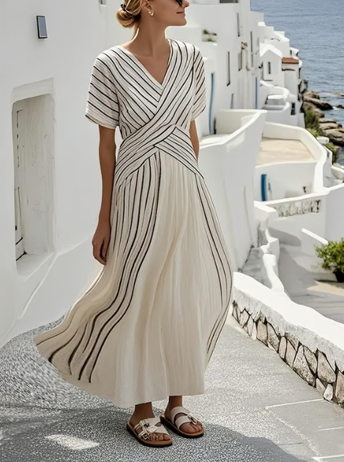 Elegante Abito in lino con vita cruzada