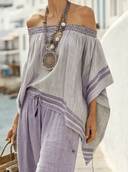 Set di Lino di Due pezzi con Design Off-the-Shoulder