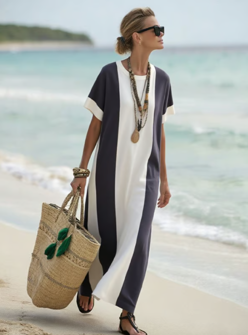 Abito in lino lungo con bloques elegantes