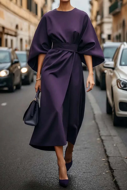 ADRIANA – ABITO MIDI CON MANICHE BATWING E CINTURA ELEGANTE