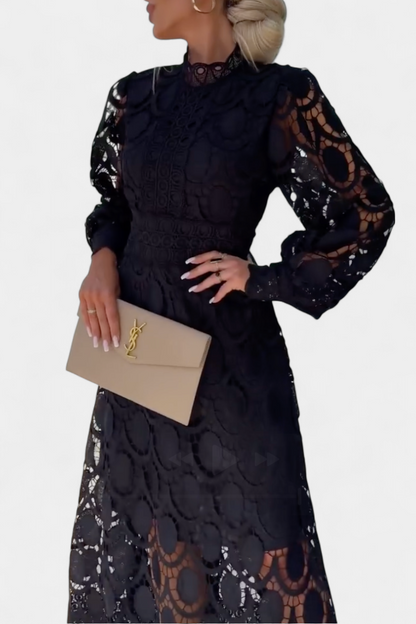 Lucinda Abito midi in pizzo con Maniche Farol e Collo alto