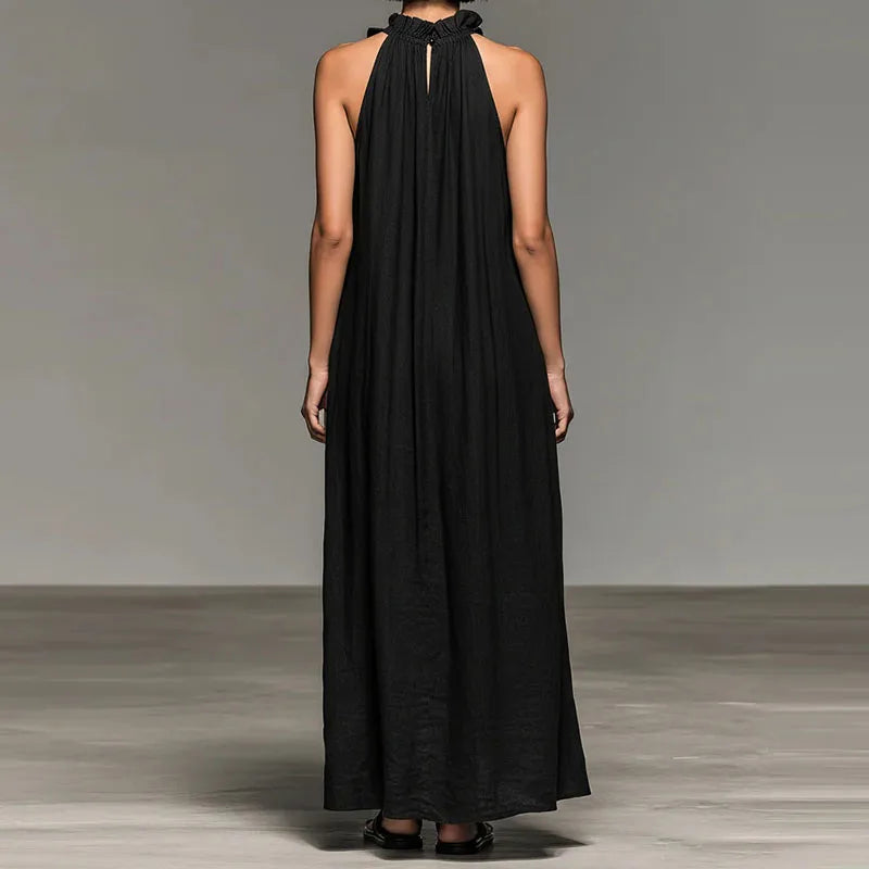 Abito lungo Boho con Collo halter e Volant