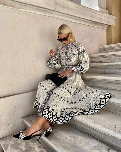 Eulalia - Abito boho rétro con collo alto