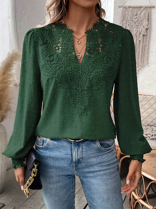 Sondra™ | Blusa in pizzo di Lusso con scollo a V