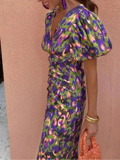 Robe Midi Elegante con Maniche Voluminosas