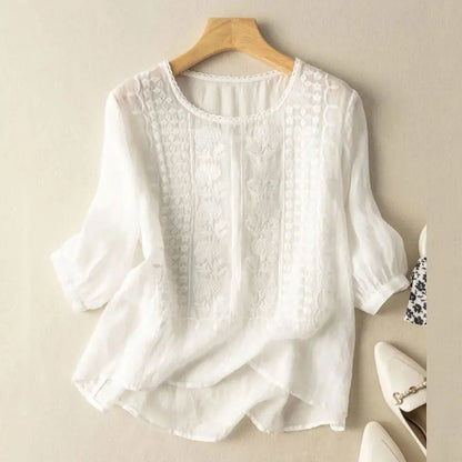 Aurora – Blusa Rilassata Ricamata (Cotone e lino)