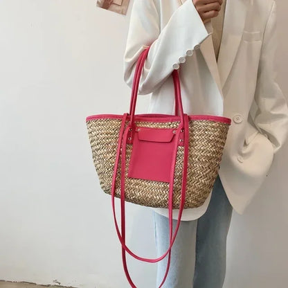 Torborg | Borsa Elegante di paglia con acentos di pelle