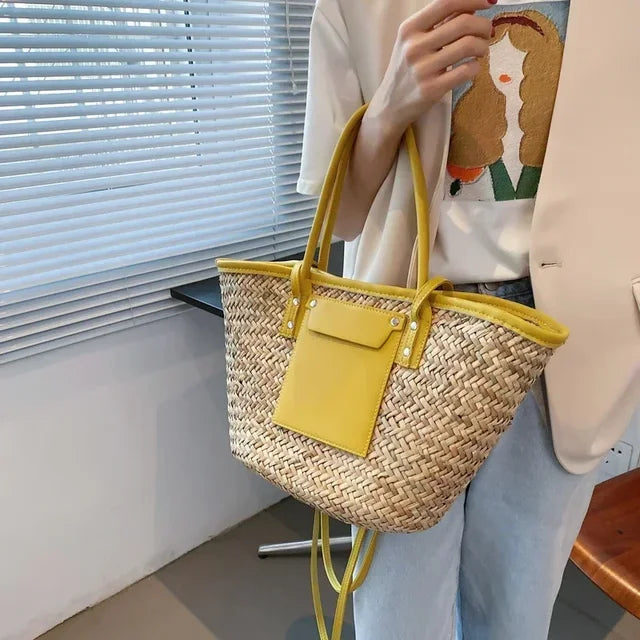 Torborg | Borsa Elegante di paglia con acentos di pelle