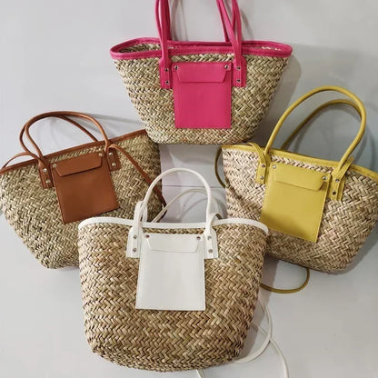 Torborg | Borsa Elegante di paglia con acentos di pelle