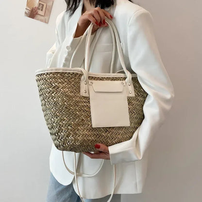 Torborg | Borsa Elegante di paglia con acentos di pelle