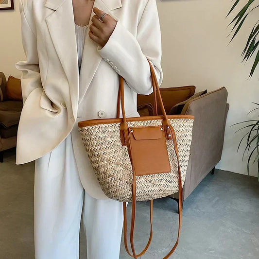 Torborg | Borsa Elegante di paglia con acentos di pelle