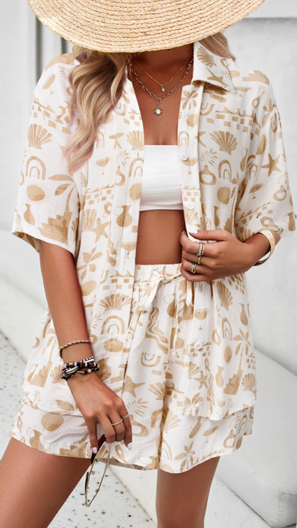 YSARA – SET DI CAMICIA E SHORTS CON STAMPA FLOREALE DI ESTATE