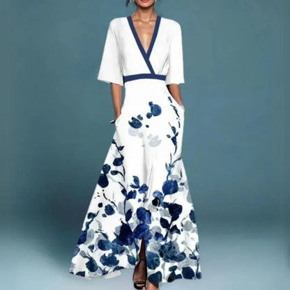 Ruby | Abito maxi floreale con vita e scollo a V