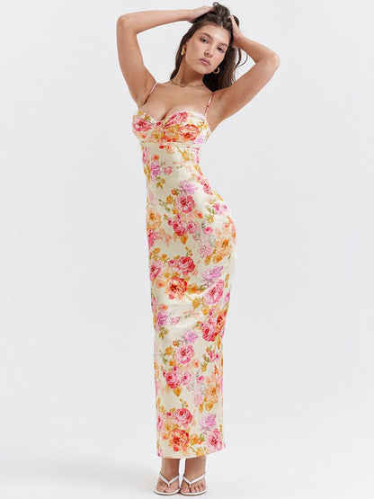 Lucy | Abito Maxi di Raso Floreale