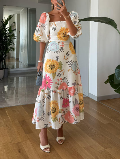 CAMILLE – ABITO CON MANICHE A SBUFFO DI ELEGANZA FLOREALE