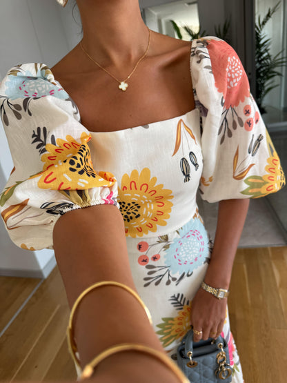 CAMILLE – ABITO CON MANICHE A SBUFFO DI ELEGANZA FLOREALE