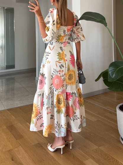 CAMILLE – ABITO CON MANICHE CON VOLANT ELEGANTE IN FLOREALE
