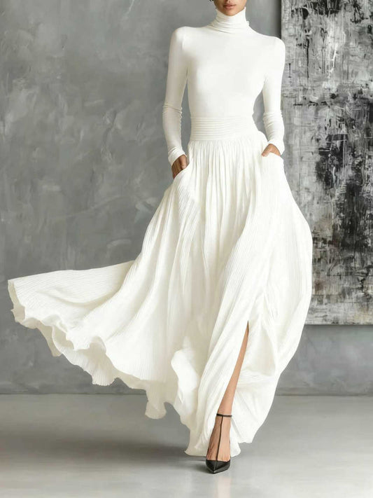 ALINA – ELEGANTE ABITO MAXI CON COLLO ALTO E FLUIDO