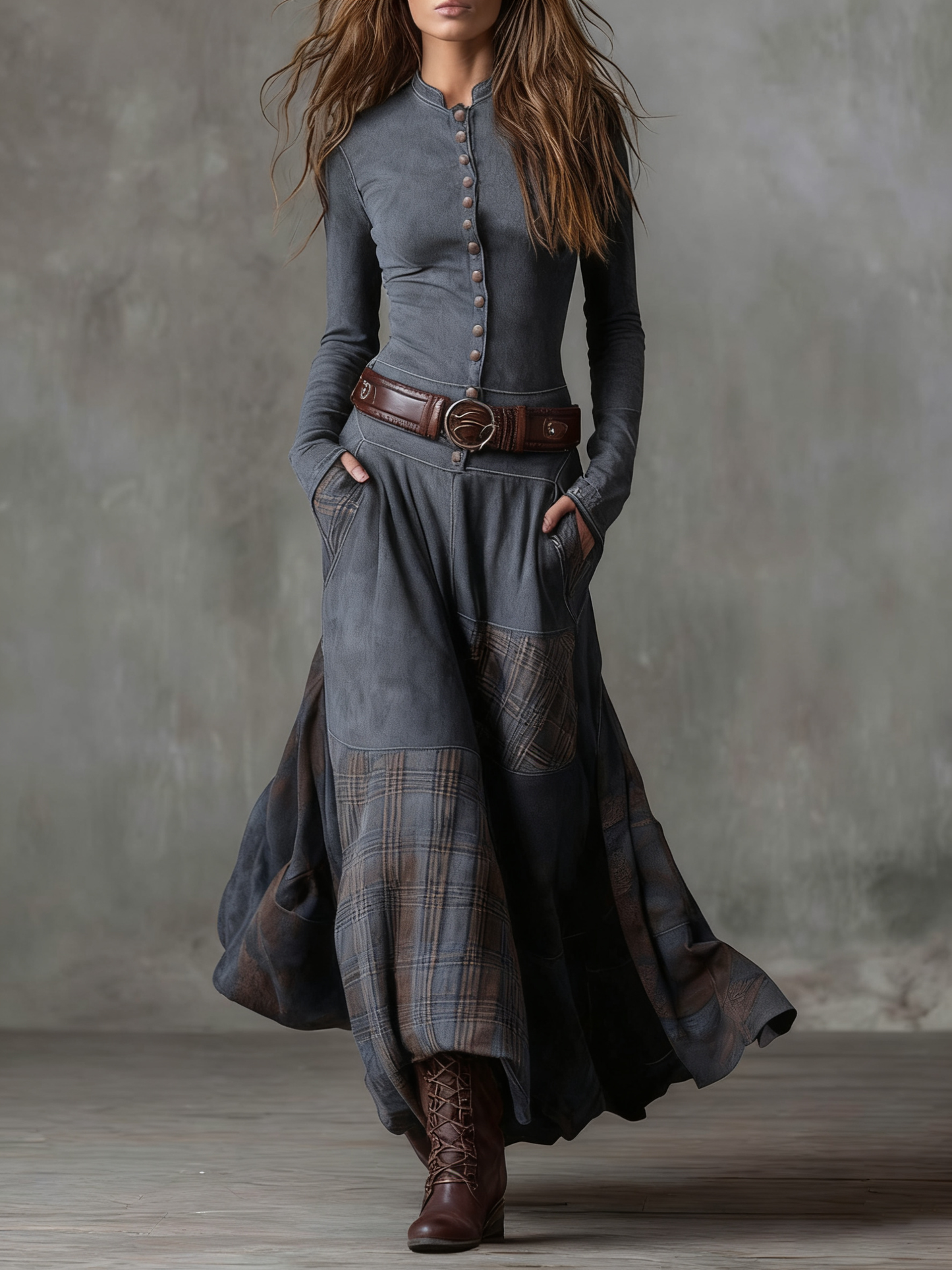 Azucena | Abito maxi in camoscio con cintura