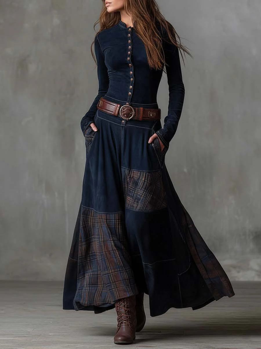 Azucena | Abito maxi in camoscio con cintura