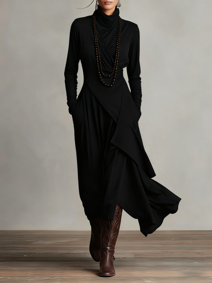 RENATA – ABITO MAXI ASIMMETRICO ELEGANTE CON COLLO ALTO