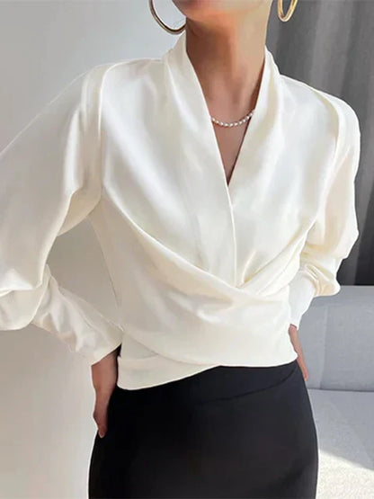 CASSANDRA – BLUSA ELEGANTE CON scollo a V DRAPPEGGIATO