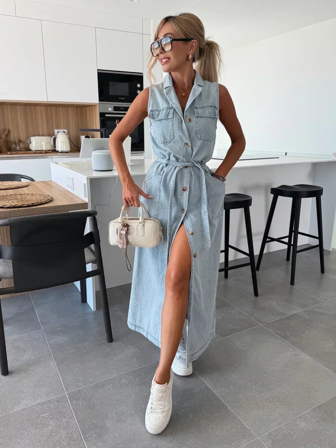 Abito maxi in denim - Taglio fluido e Senza tempo