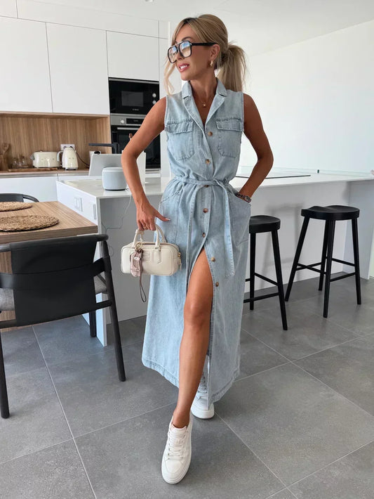 Abito maxi in denim - Taglio fluido e Senza tempo