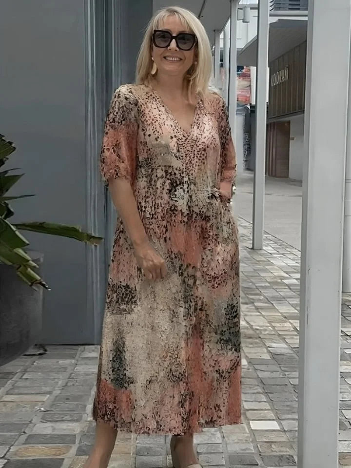 Emelith - Abito Estivo di Pizzo di Leopardato con scollo a V
