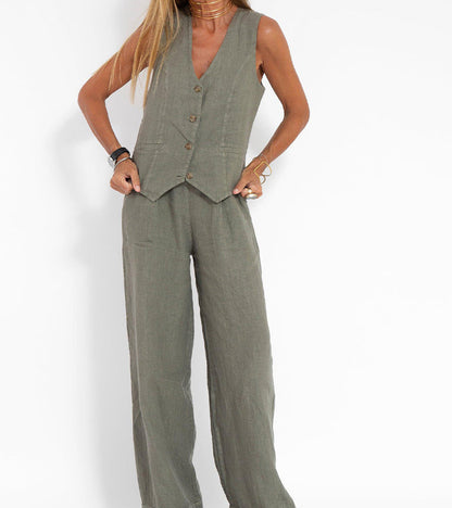 Jessica - Set di Gilet Abotonado e Pantaloni a gamba larga