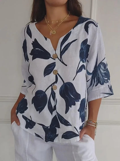 Sanne™ | Blusa Floreale di Bottoni
