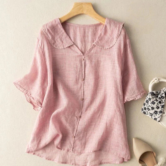Sotiria - Blusa elegante di Lino a maniche corte