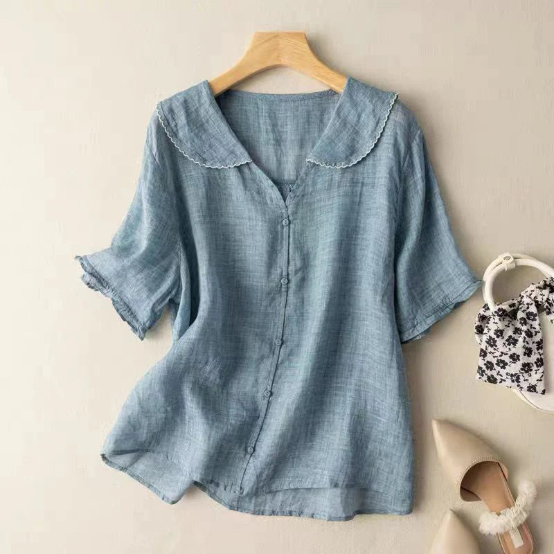 Sotiria - Blusa elegante di Lino a maniche corte