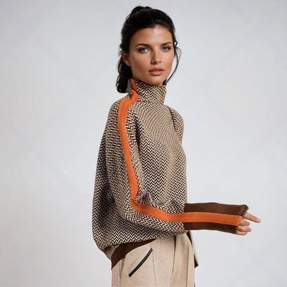 Élise | Maglione a collo alto a righe contrastantes distintivas