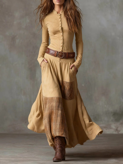 Azucena | Abito maxi in camoscio con cintura