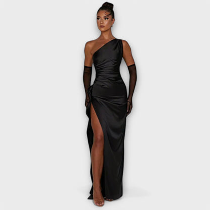 Abito Maxi Asimmetrico con Draping in un Brazo