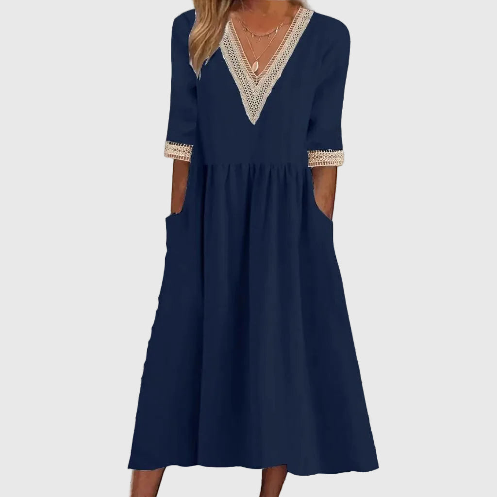 Sara | Abito midi con dettaglio di Pizzo Elegante