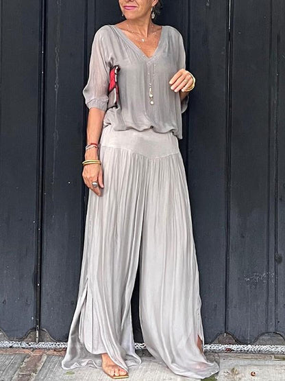 ESMERALDA – SET DI PANTALONI AMPI DI CHIFFON ELEGANTE DI DUE PEZZI