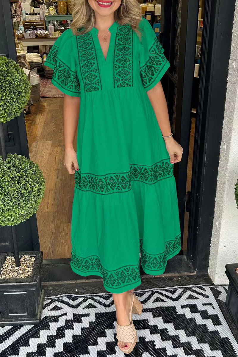 SORAYA – ABITO A-LINE CON SCOLLO A V E STAMPA GEOMETRICA