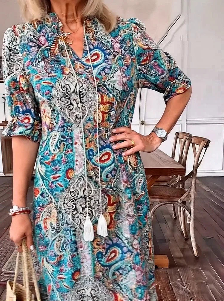 Carolette - Abito maxi di Collo con Cordino Boho