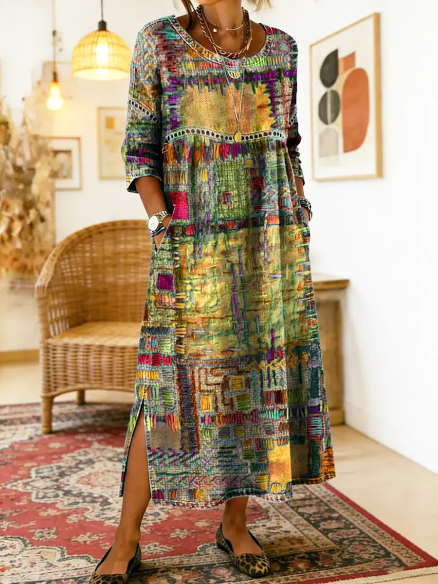 Manuela | Abito in denim con Patchwork etnico