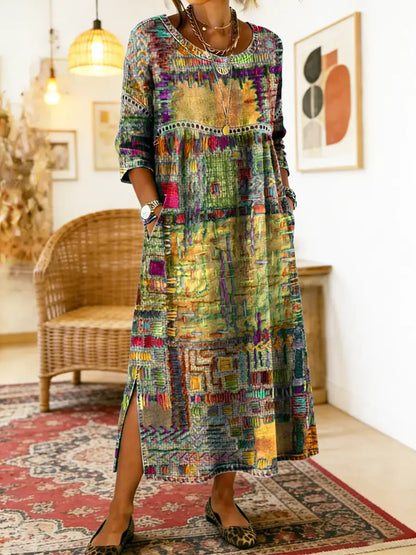 Manuela | Abito in denim con Patchwork etnico