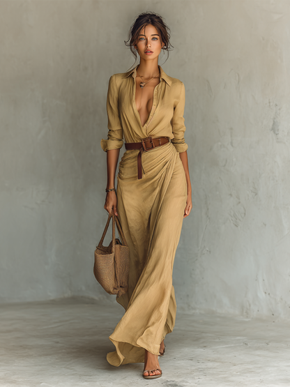 DANIELLE – ABITO CHEMISIER MAXI ELEGANTE CON CINTURA