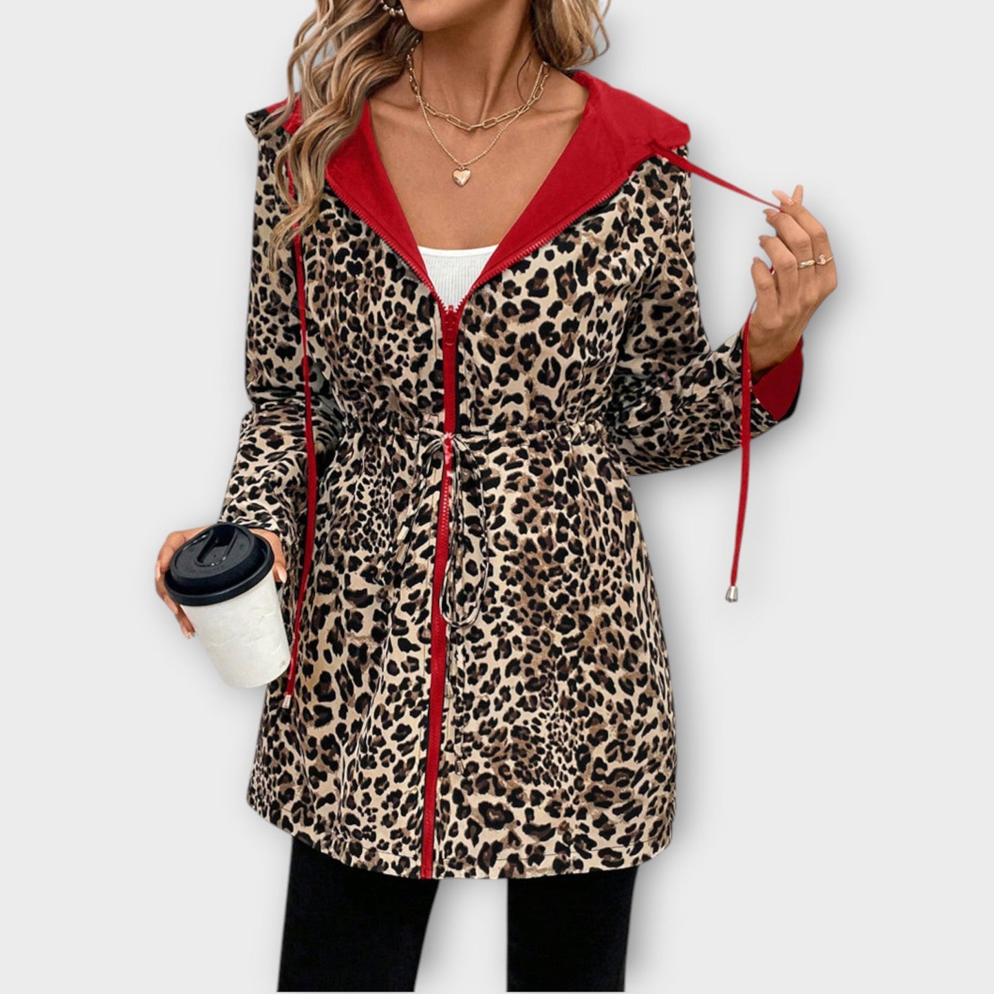 Cappotto reversibile con cappuccio e stampa leopardata