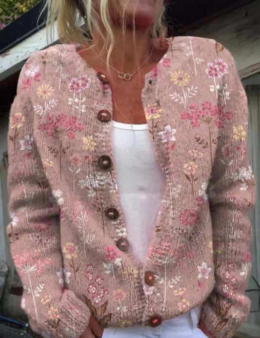 Iris | Elegante cardigan rosa con stampa floreale