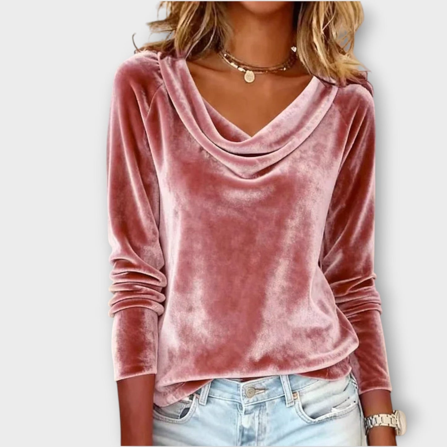 Top largo con scollo drappeggiato in terciopelo