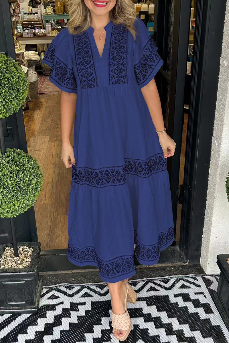 SORAYA – ABITO A-LINE CON SCOLLO A V E STAMPA GEOMETRICA